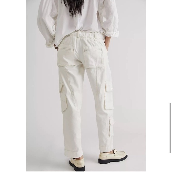 Free People Tahiti Cargo Pants Green Utility Low Rise In Tofu Ivory Size S - Picture 5 of 17